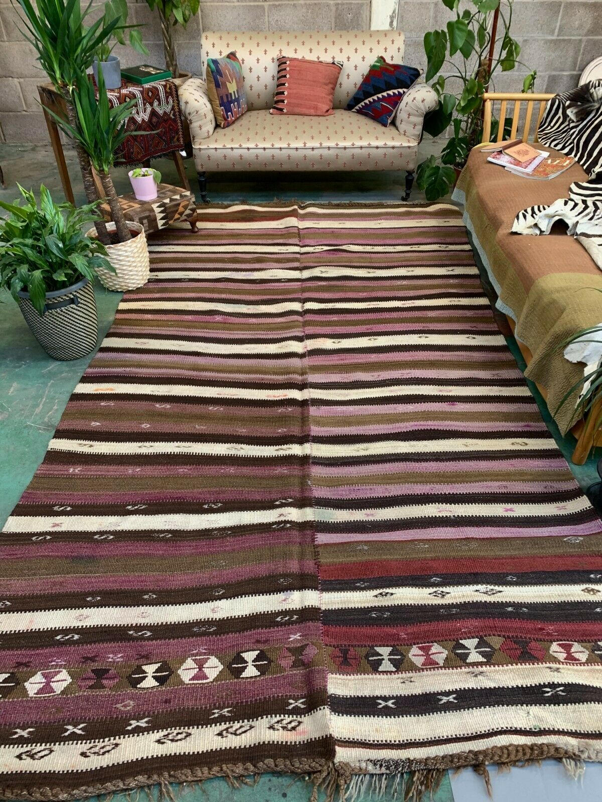 Vintage Turkish Kilim 317x170 cm Wool Kelim Rug Large Purple, Brown, Black