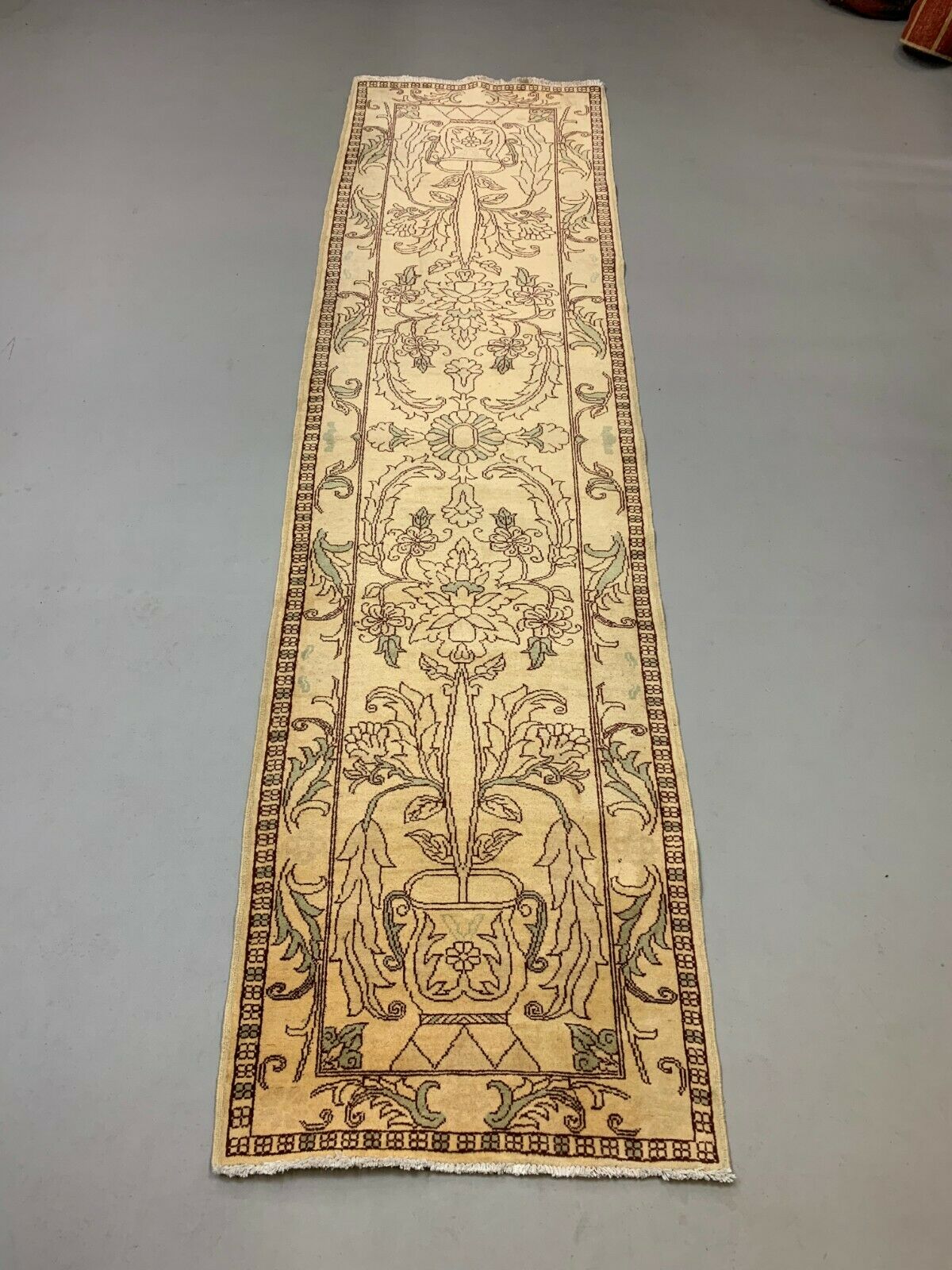 Long Ziegler Runner 313x86 cm, Afghan Chobi Rug, Red Green Beige