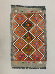 Vintage Turkish Mini Kilim 90x51 cm Wool Small Kelim Runner, shabby Chic