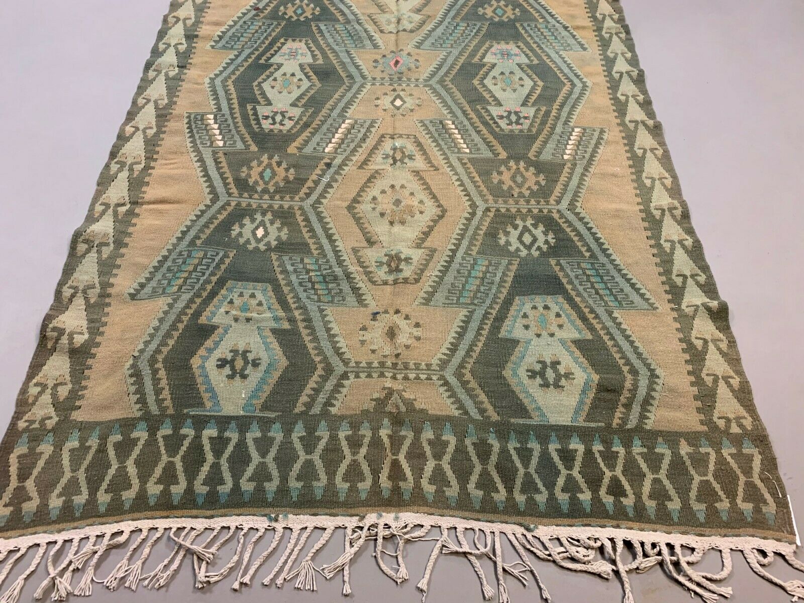 Vintage Turkish Kilim Rug 395x132 cm, Wool Kelim Runner kilimshop.myshopify.com