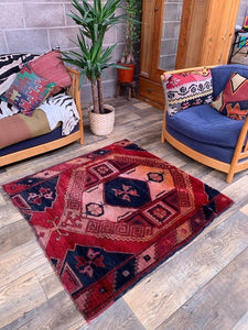 Vintage Western Turkish Rug Oriental 124x123 cm Square Medium Carpet,