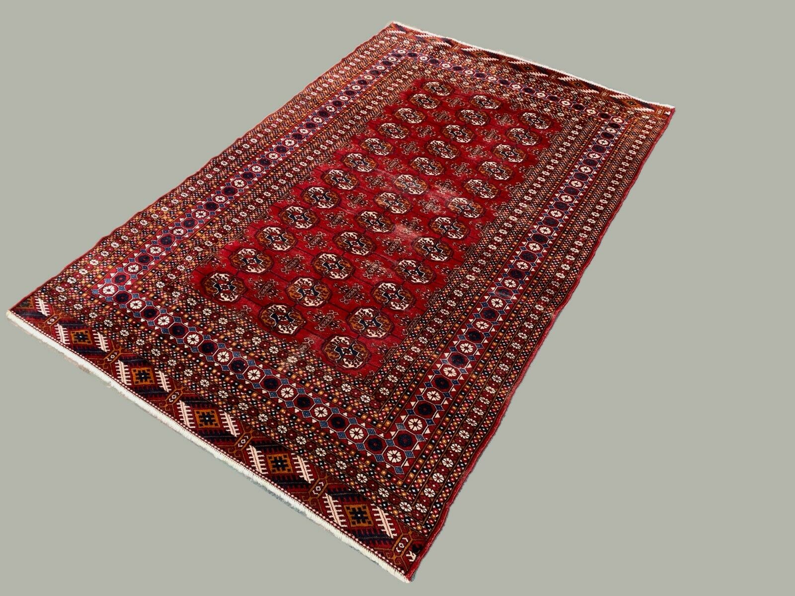 Antique Turkmen Yomut Rug, 192x125 cm Turkoman Bokhara Red Black Beige