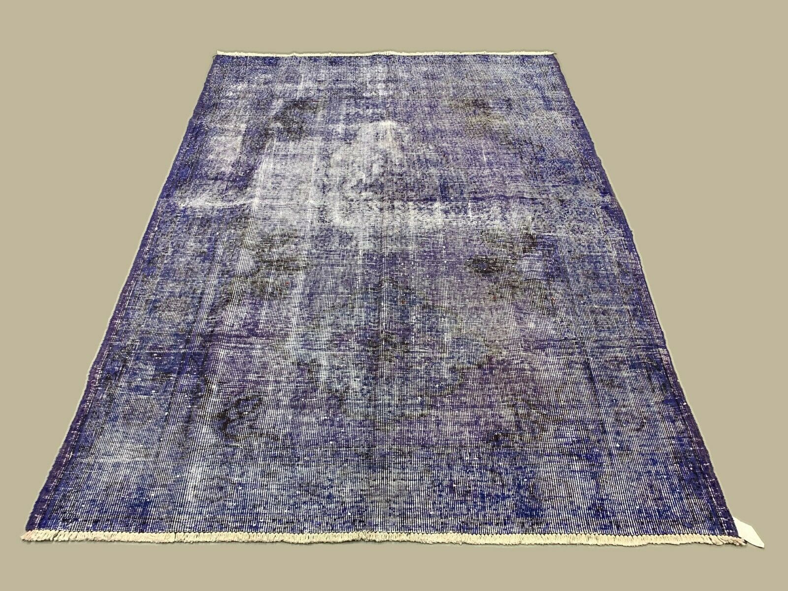 Distressed Overdyed Turkish Rug 210x154 cm Vintage Wool Blue Black Medium