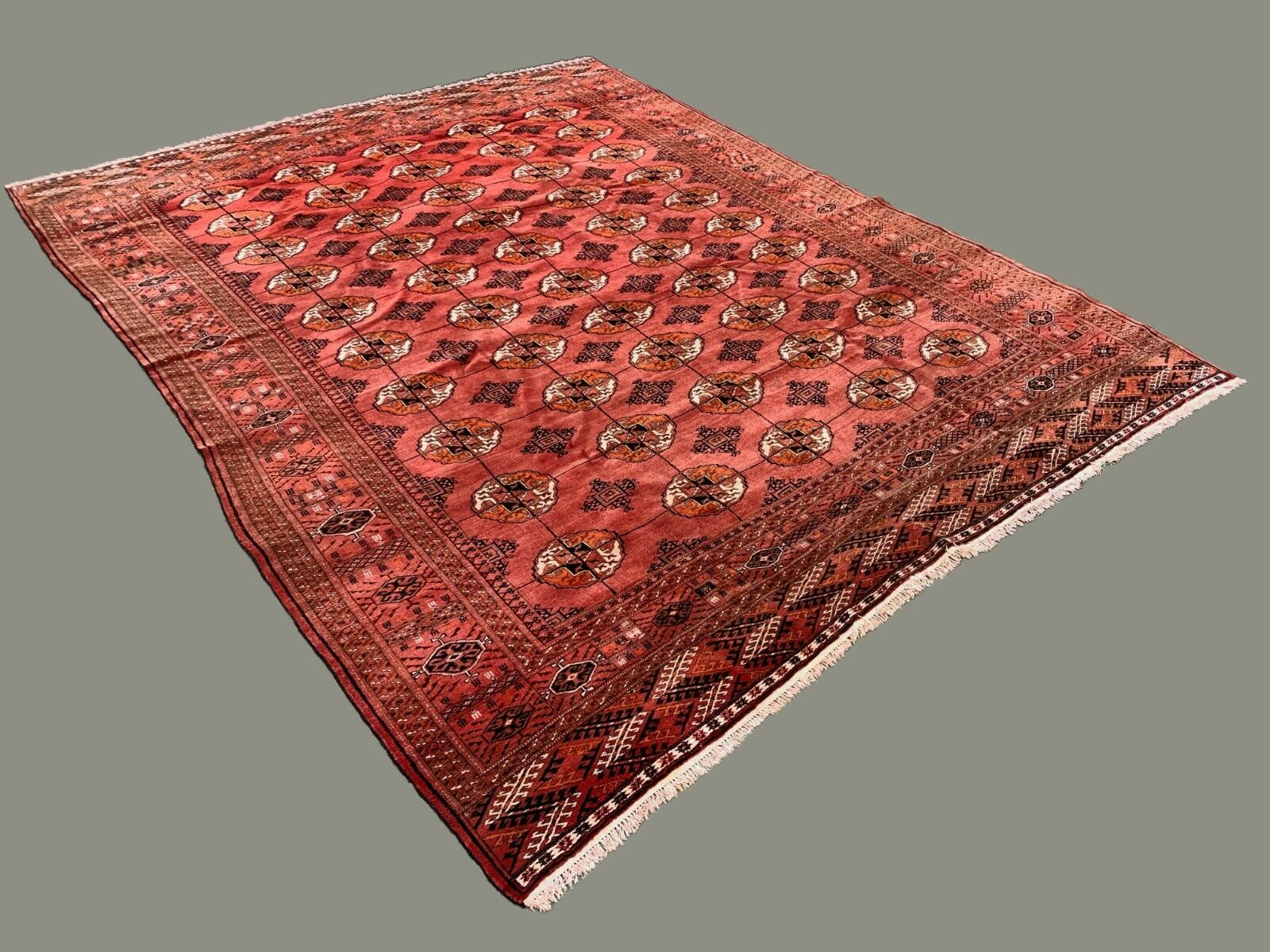 Antique Turkmen Tekke Main Carpet, 280x230 cm Turkoman Bokhara Red Black Beige