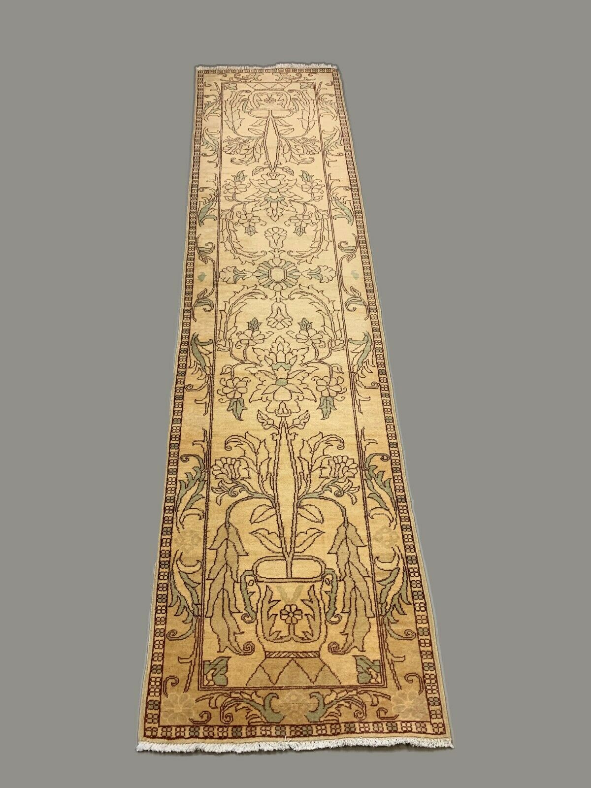 Long Ziegler Runner 342x82 cm, Afghan Chobi Rug, Red Green Beige