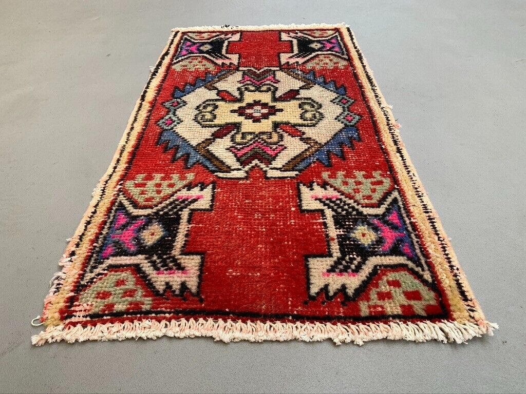 Small Vintage Turkish Rug 92x49 cm, Short Runner, Tribal, Shabby, Mini Carpet