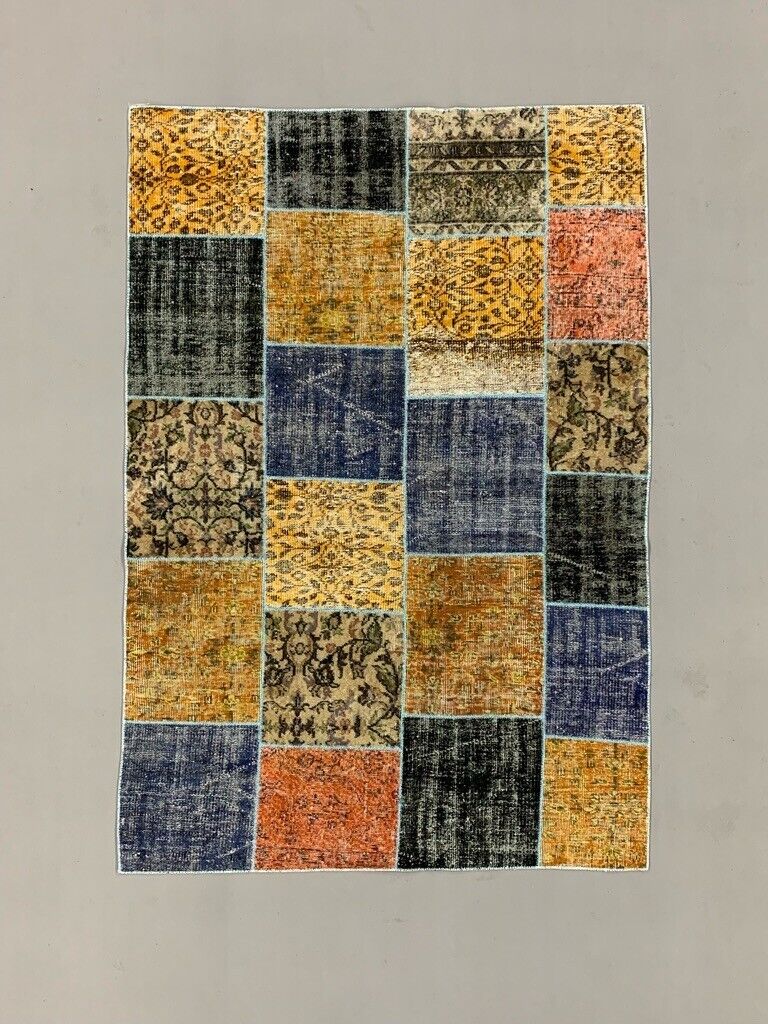 Distressed Vintage Turkish Patchwork Rug 218x150 cm Wool Medium