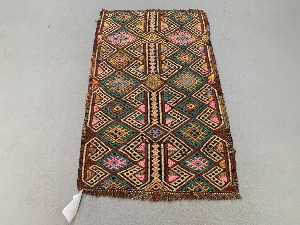 Vintage Turkish Mini Kilim 82x48 cm Wool Small Kelim Runner, shabby Chic