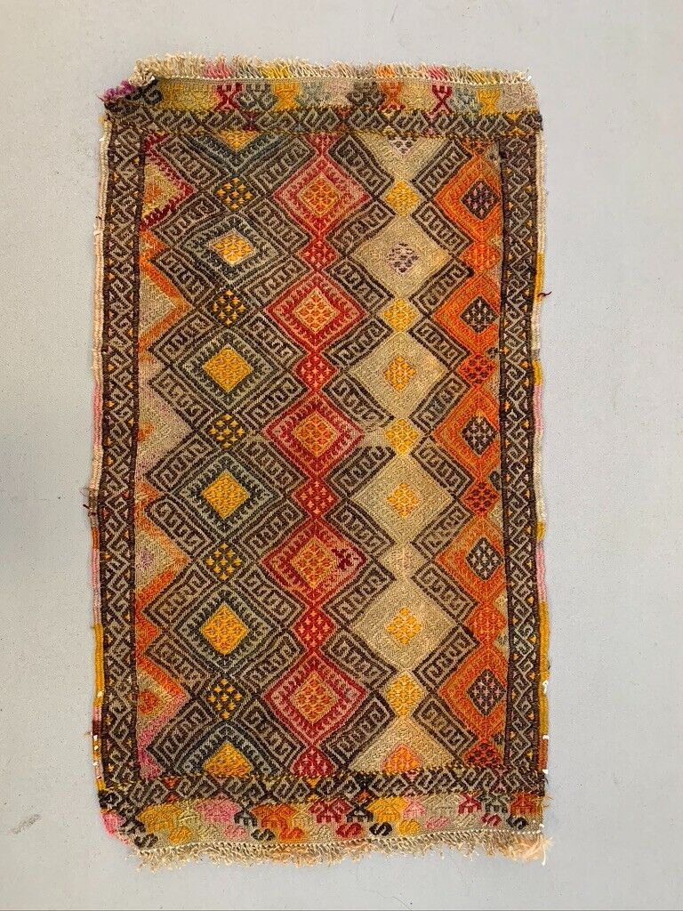 Vintage Turkish Mini Kilim 88x50 cm Wool Small Kelim Runner, shabby Chic