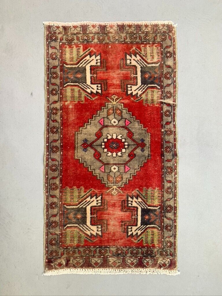 Small Vintage Turkish Rug 101x53 cm, Short Runner, Tribal, Shabby, Mini Carpet