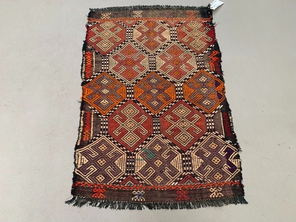 Vintage Turkish Mini Kilim 83x56 cm Wool Small Kelim Runner, shabby Chic