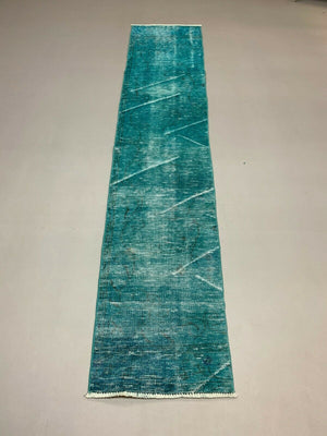 Distressed Turkish Narrow Runner 255x55 cm wool Vintage rug, Overdyed Blue kilimshop.myshopify.com