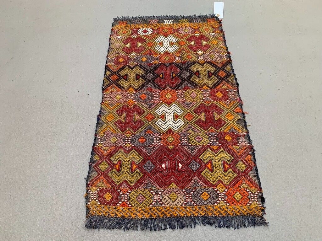 Vintage Turkish Mini Kilim 87x47 cm Wool Small Kelim Runner, shabby Chic