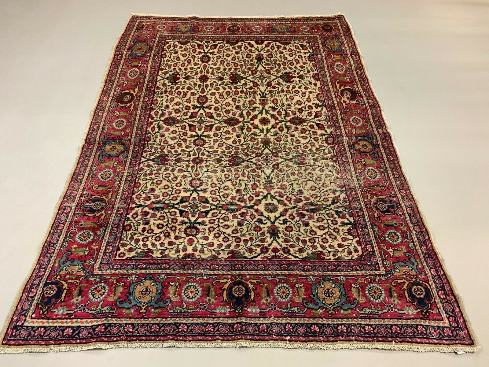 Distressed Turkish Rug 215x152 cm wool Vintage shabby Chic Tribal Red, Beige kilimshop.myshopify.com
