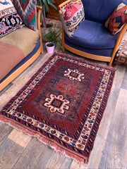 Vintage Kamseh Rug 130x97 cm, small, Tribal oriental Carpet truly Shabby Chic