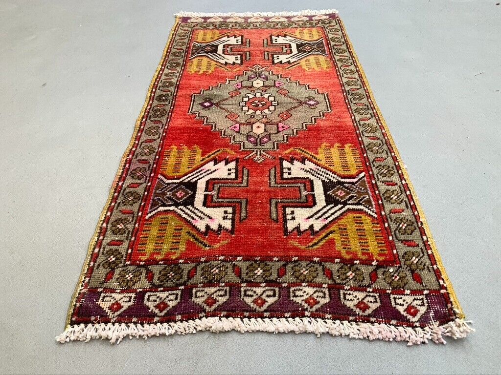 Small Vintage Turkish Rug 98x48 cm, Short Runner, Tribal, Shabby, Mini Carpet