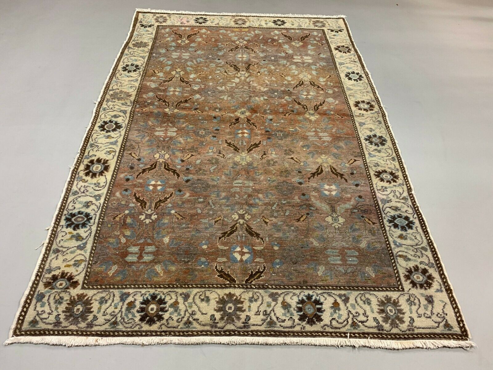 Distressed Turkish Rug 215x140 cm wool Vintage shabby Tribal Brown, Red, Beige kilimshop.myshopify.com