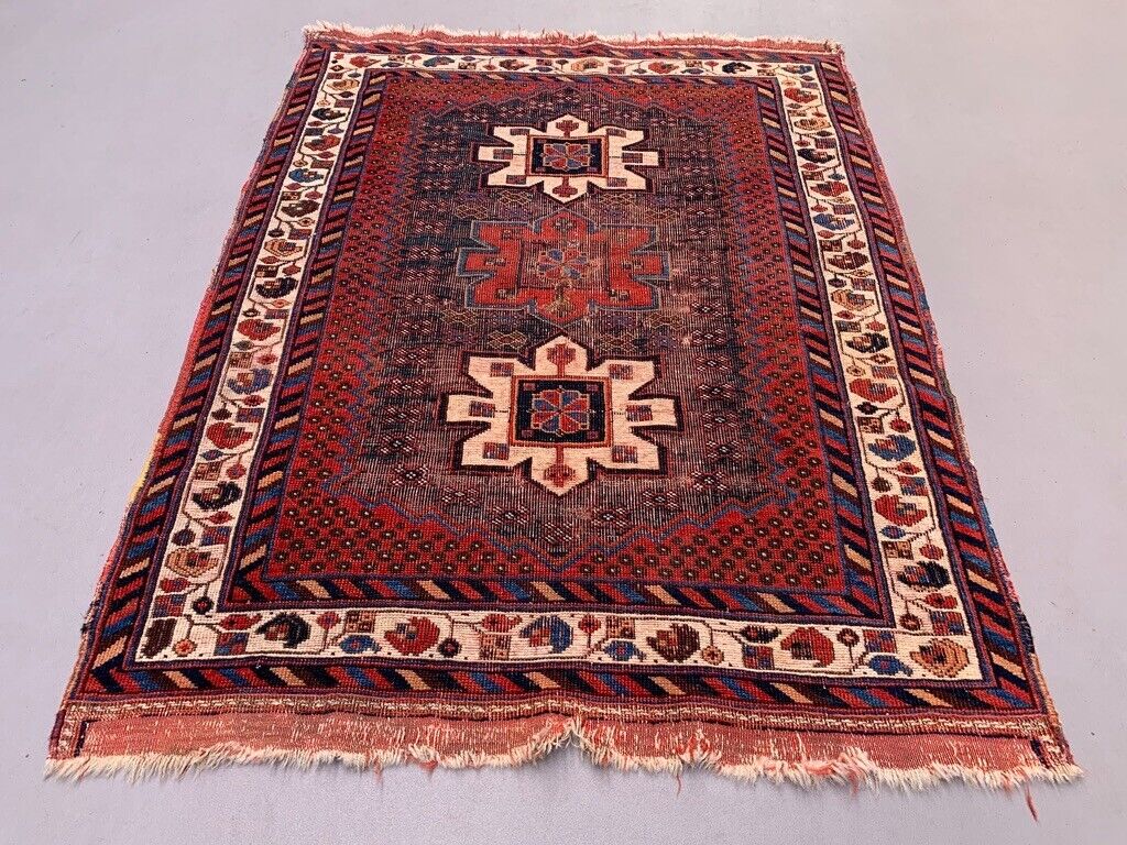 Vintage Kamseh Rug 130x97 cm, small, Tribal oriental Carpet truly Shabby Chic