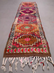 Vintage Turkish Tribal Runner 305x83 cm veg dye wool rug tribal, handmade