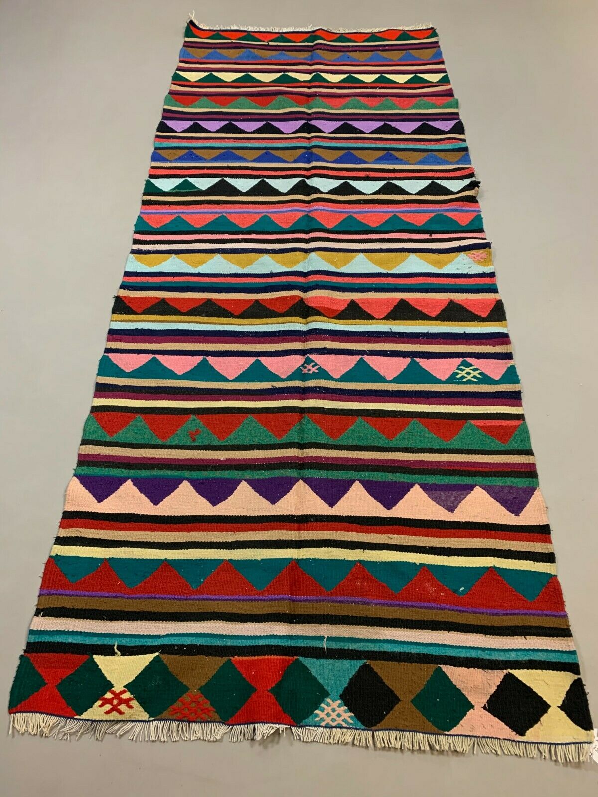 Colourful Vintage Turkish Kilim 290x123 cm Kelim Rug wool Large kilimshop.myshopify.com