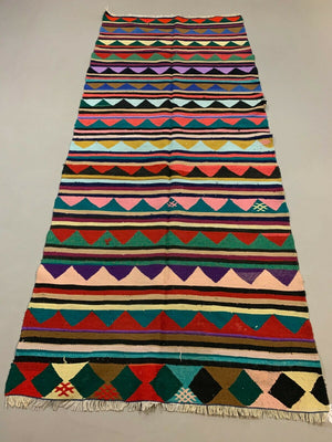 Colourful Vintage Turkish Kilim 290x123 cm Kelim Rug wool Large kilimshop.myshopify.com