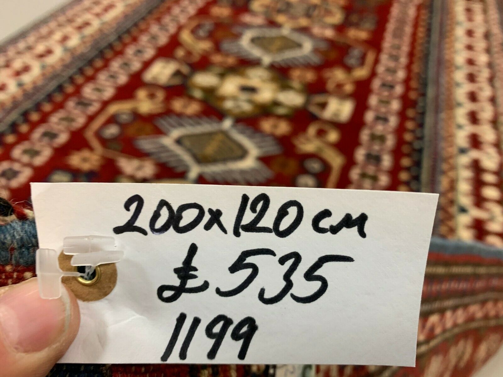 Vintage Turkish Bergama Rug  200x120 cm Red Blue and Beige kilimshop.myshopify.com