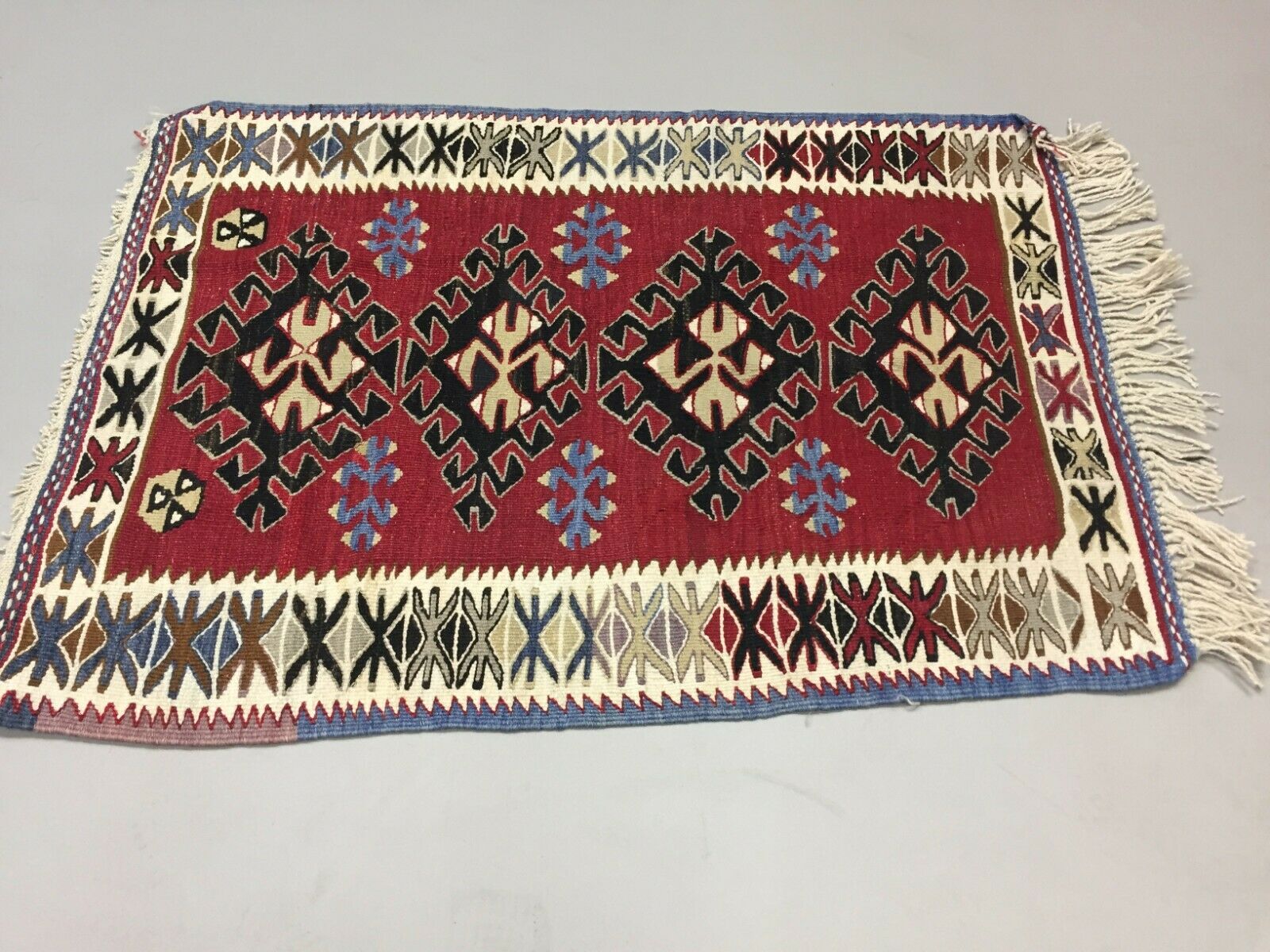 Small Vintage Turkish Kilim 112x81 cm Tribal Kelim Rug, Black, Red, Blue