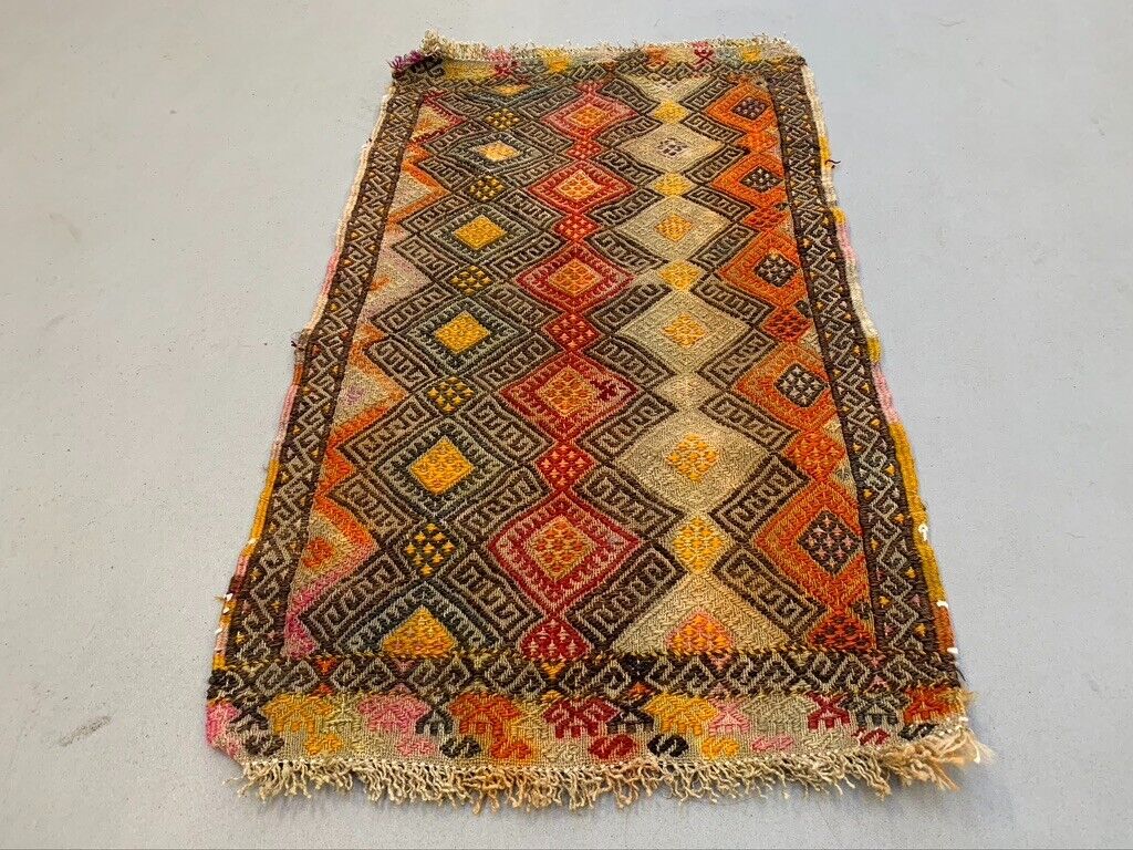 Vintage Turkish Mini Kilim 88x50 cm Wool Small Kelim Runner, shabby Chic
