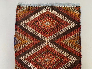 Vintage Turkish Mini Kilim 93x56 cm Wool Small Kelim Runner, shabby Chic