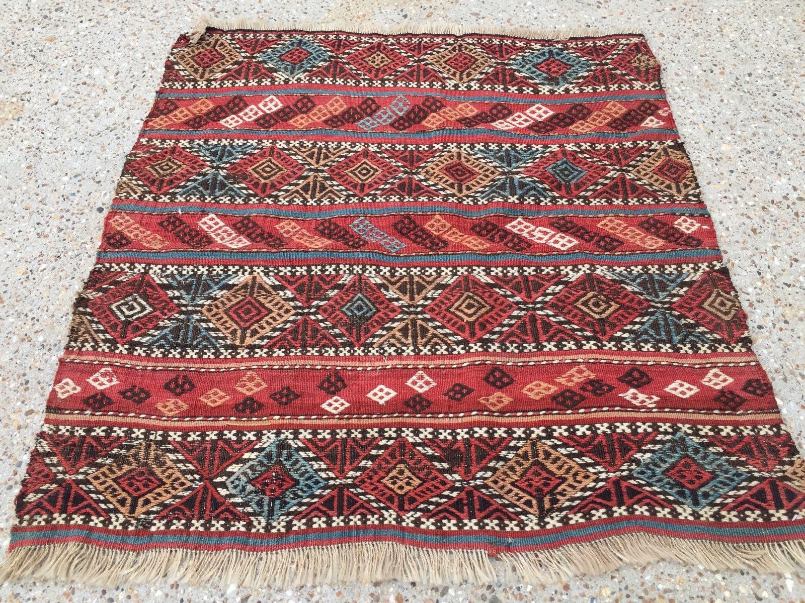 Antique Turkish Kilim Rug shabby vintage old wool country home Kelim 95x93cm Antiques:Carpets & Rugs kilimshop.myshopify.com