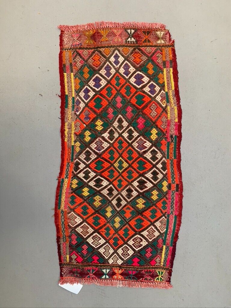 Vintage Turkish Mini Kilim 101x49 cm Wool Small Kelim Runner, shabby Chic