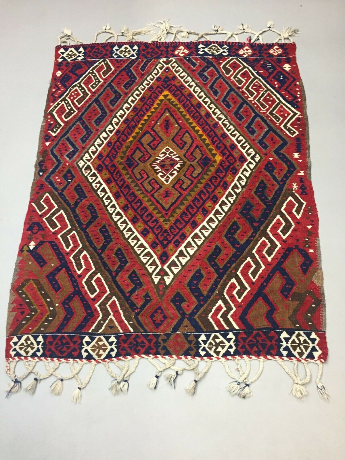Vintage Turkish Kilim 190x145 cm Tribal Kelim Rug, Black, Red, Beige, Medium