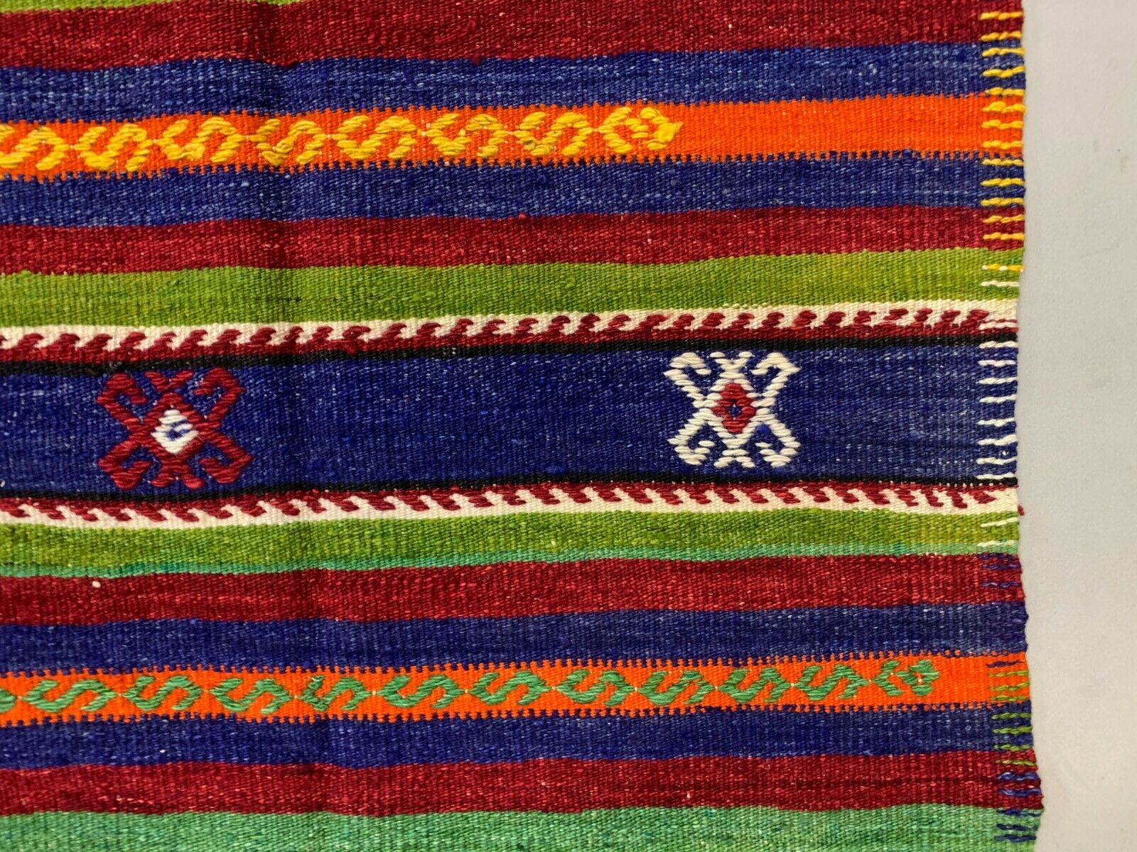 Vintage Turkish Kilim 350x176 cm wool kelim rug Large Red, Green, Blue, Orange