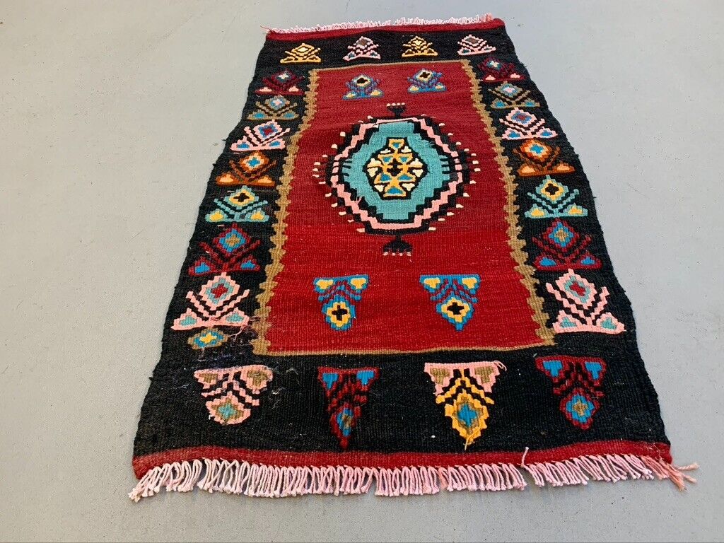 Vintage Turkish Mini Kilim 99x55 cm Wool Small Kelim Runner, shabby Chic