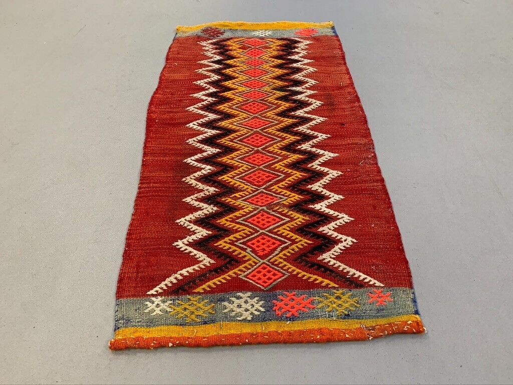 Vintage Turkish Mini Kilim 97x50 cm Wool Small Kelim Runner, shabby Chic