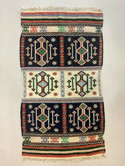 Small Vintage Turkish Kilim 145x80 cm Wool Kelim Rug Red Beige Black