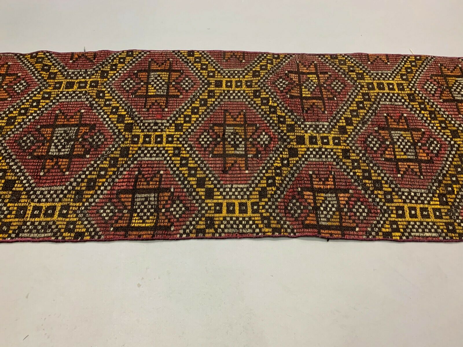 Old Turkish narrow Kilim Runner 314x64 cm, shabby chic, vintage kelim Red Black