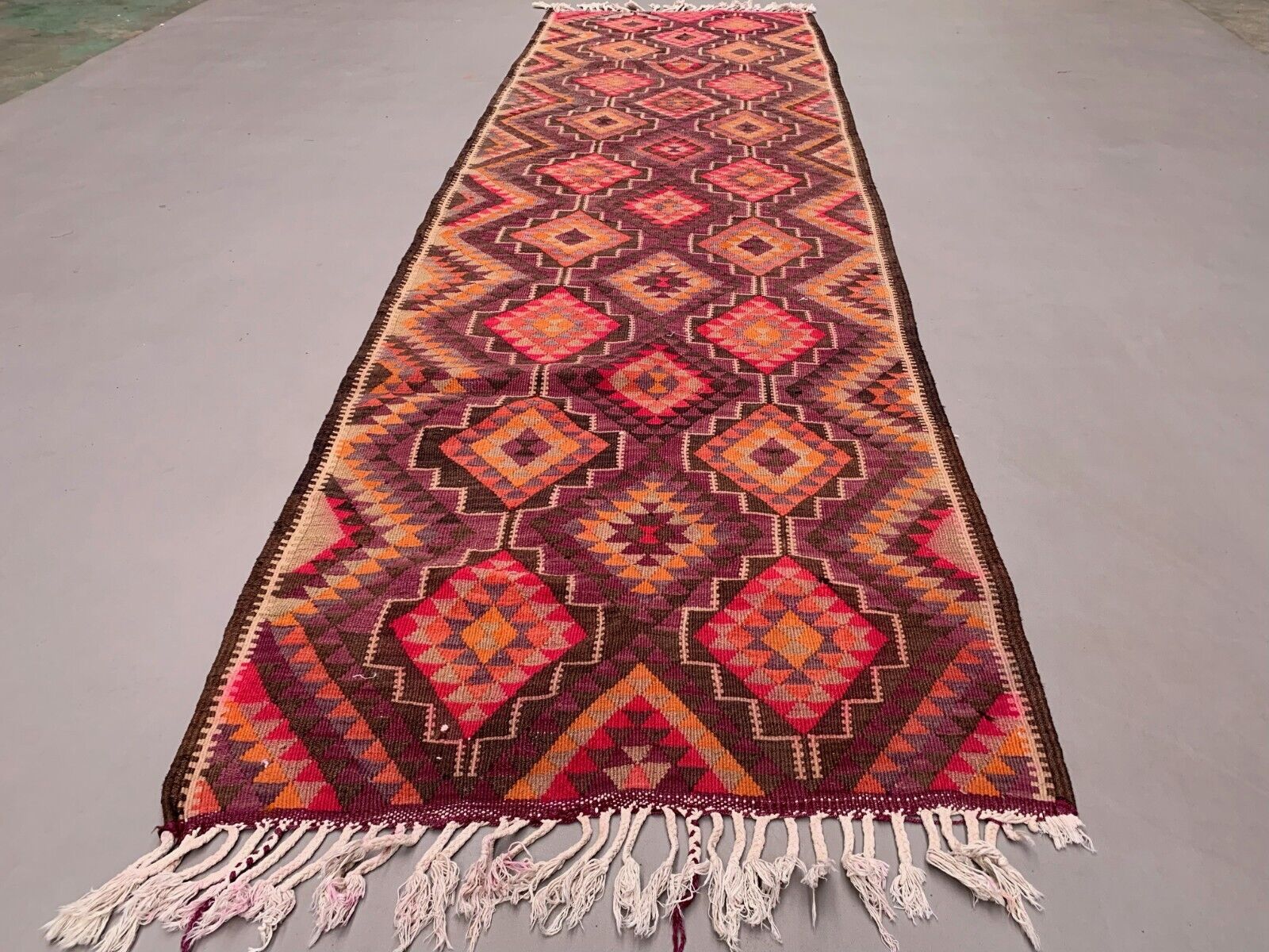 Old Turkish Kilim Runner 360x107 cm, Vintage Kelim Rug, Long and Narrow