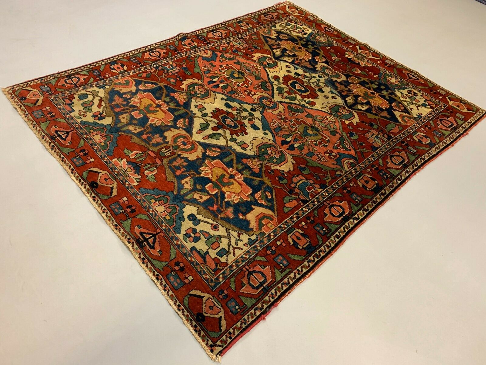 Antique Bakhtiari Rug 192x151 cm Wool Oriental Hand Made Carpet Red, Brown, Blue kilimshop.myshopify.com