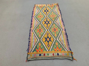 Vintage Turkish Mini Kilim 91x42 cm Wool Small Kelim Runner, shabby Chic