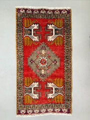 Small Vintage Turkish Rug 96x48 cm, Short Runner, Tribal, Shabby, Mini Carpet