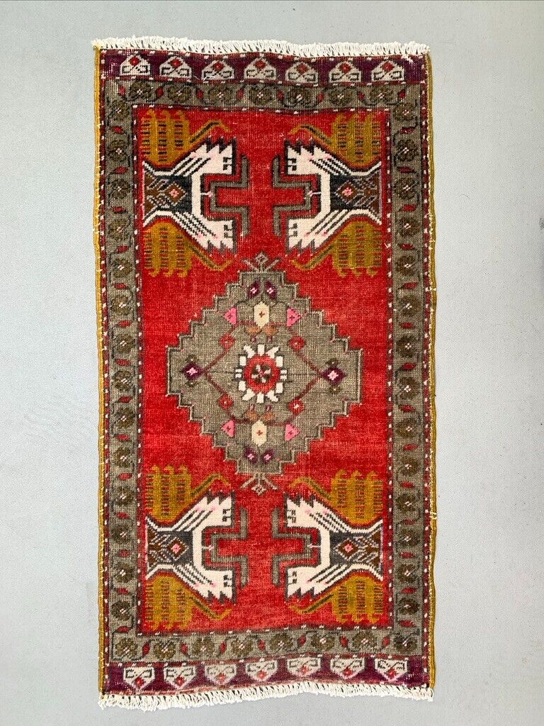 Small Vintage Turkish Rug 96x48 cm, Short Runner, Tribal, Shabby, Mini Carpet