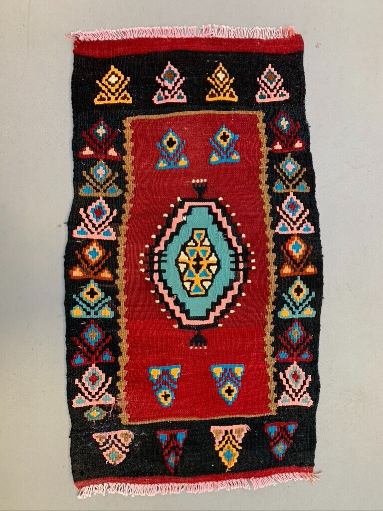 Vintage Turkish Mini Kilim 99x55 cm Wool Small Kelim Runner, shabby Chic