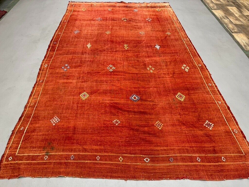 Vintage Moroccan Vegan Silk/Wool Berber Kilim 365x216 cm X Large Kelim Rug