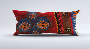 Vintage Turkish Kilim Cushion Cover 30x60 cm Lumbar Wool Kelim Pillowcase 36472