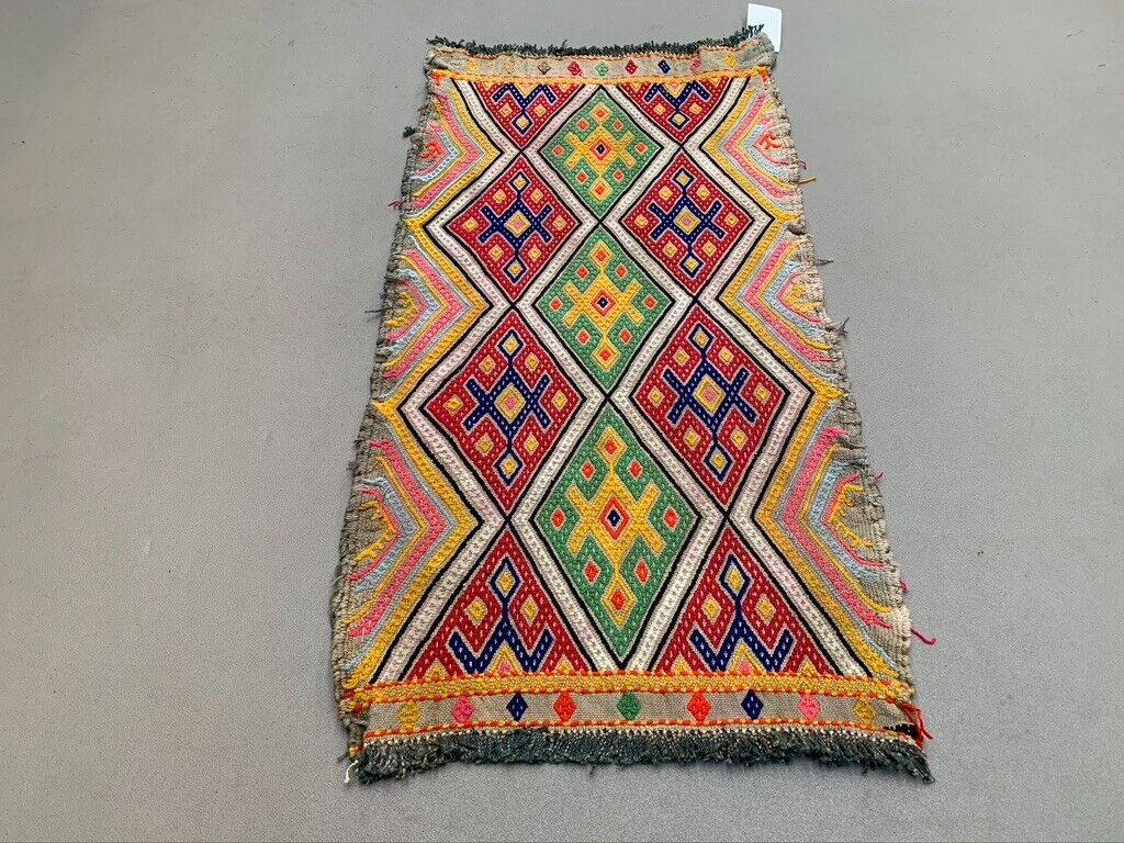 Vintage Turkish Mini Kilim 90x43 cm Wool Small Kelim Runner, shabby Chic