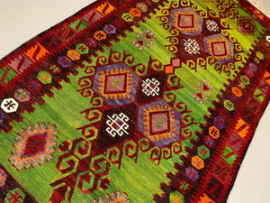 Small Vintage Turkish Kilim 172x92 cm Wool Kelim Rug Red Black Pink Blue Green
