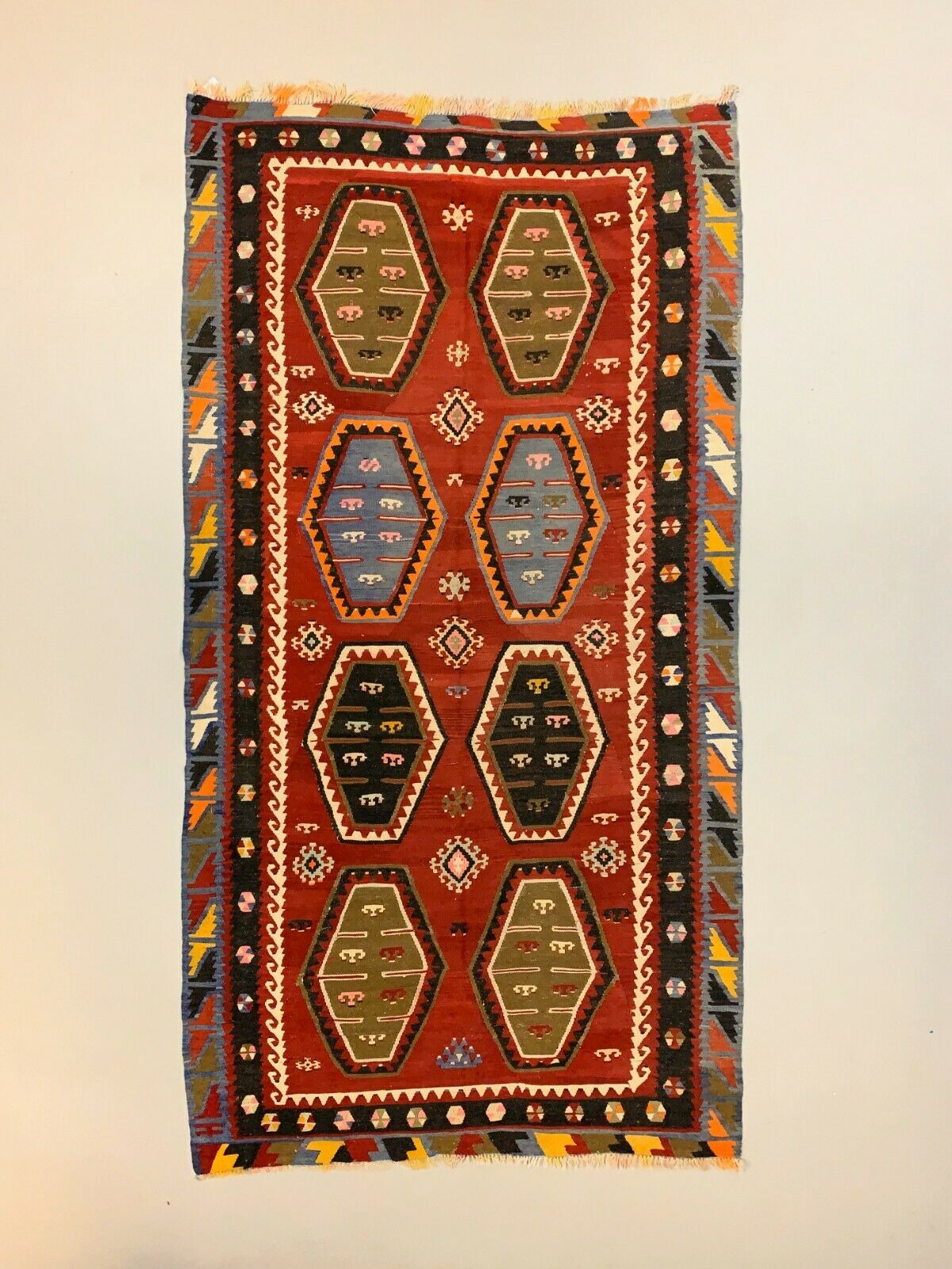 Vintage Turkish Kilim 280x150 cm, Antique Kelim Rug Large Red, Black kilimshop.myshopify.com
