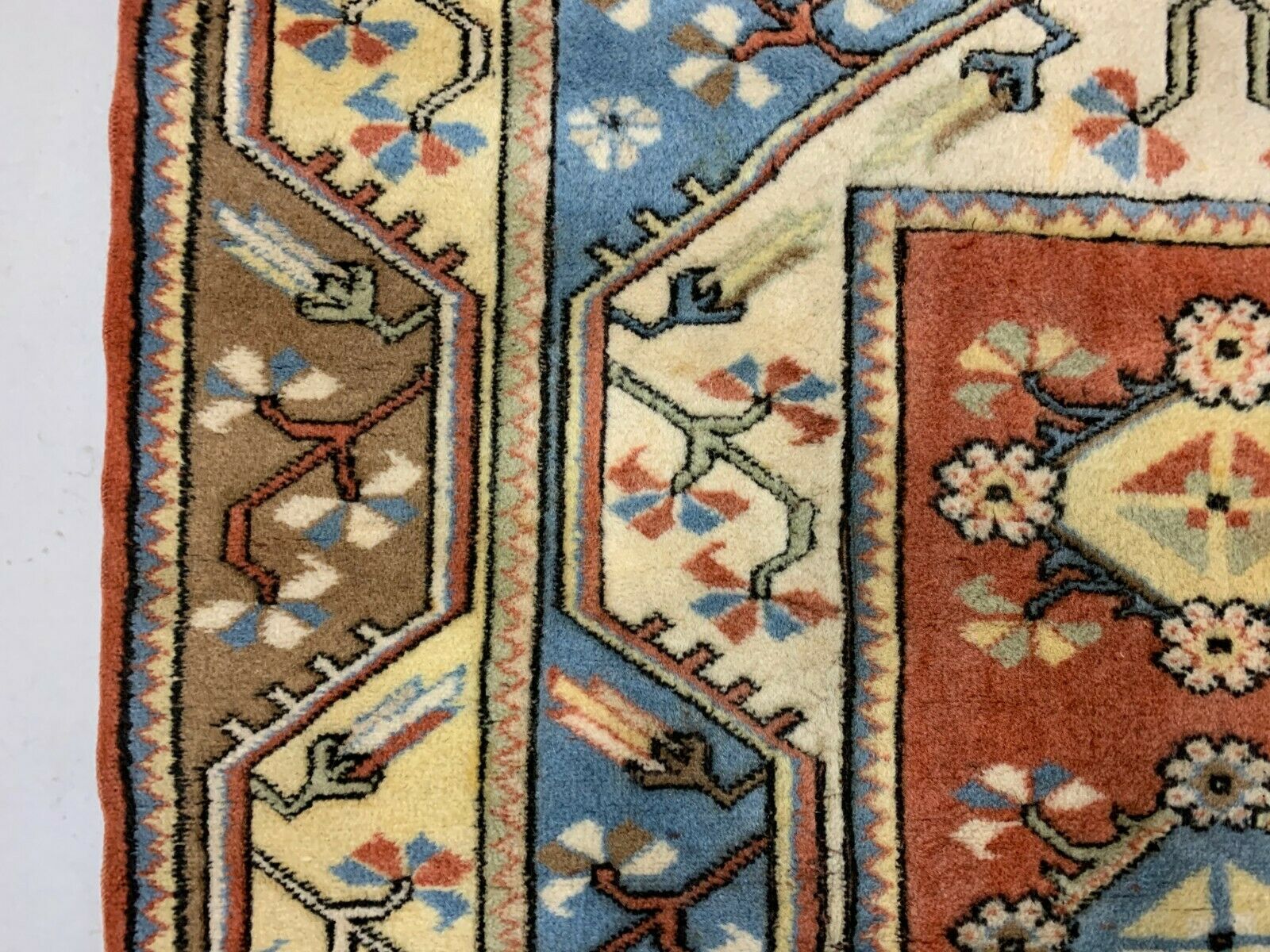 Old Turkish Milas Rug 200x121 cm old vintage carpet Ushak Region Blue Beige Rust