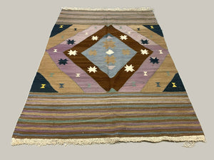Vintage Turkish Kilim  242x174 cm Kelim Rug, Wool, Large Brown, Beige, Purple kilimshop.myshopify.com